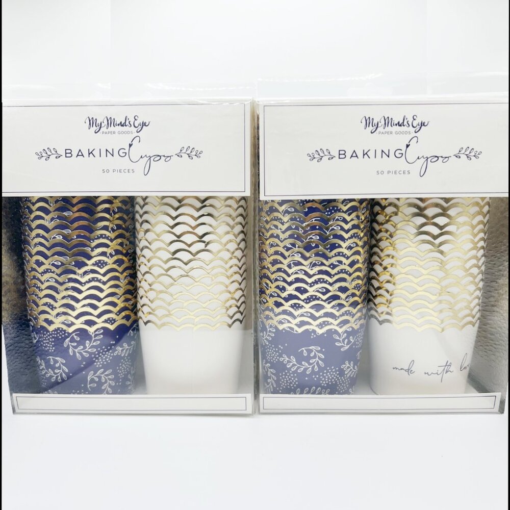 NEW 2x My Minds Eye Gold Foiled Baking and Snack Cups 50 Pieces - Made With Love